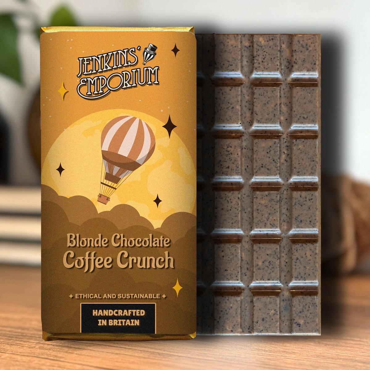 A blonde chocolate bar infused with coffee.