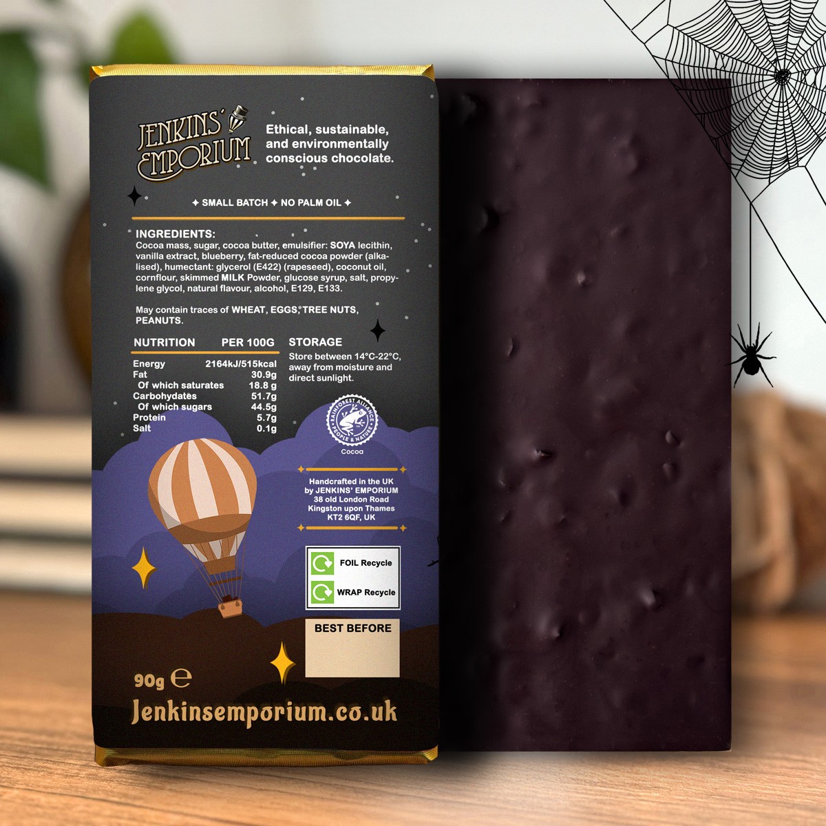 A Blueberry Brownie Dark Chocolate Bar, limited Halloween Edition