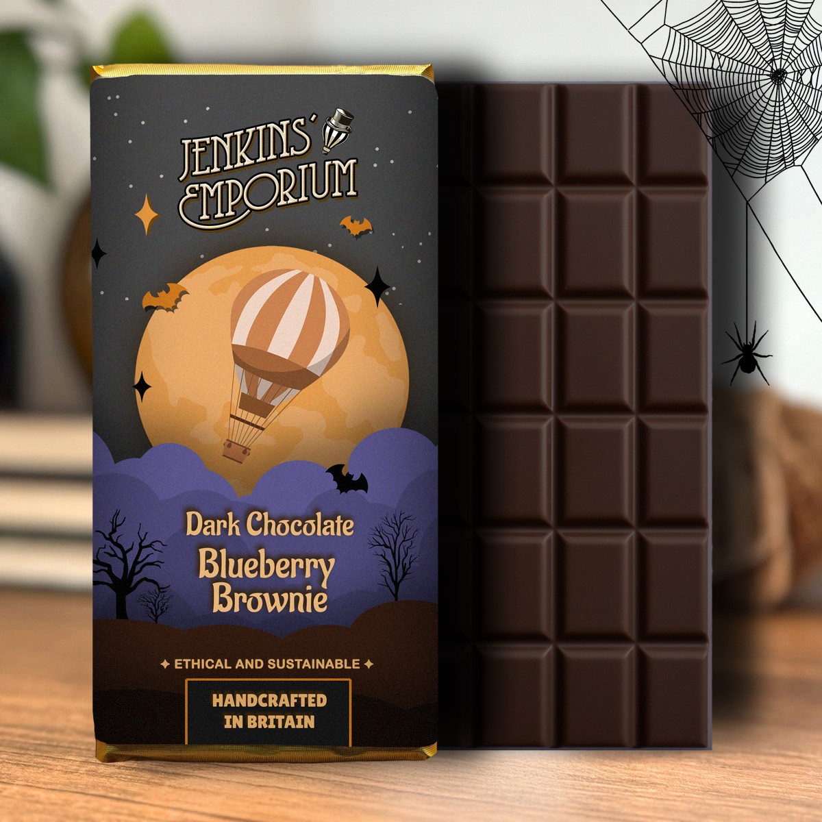 A Blueberry Brownie Dark Chocolate Bar, limited Halloween Edition