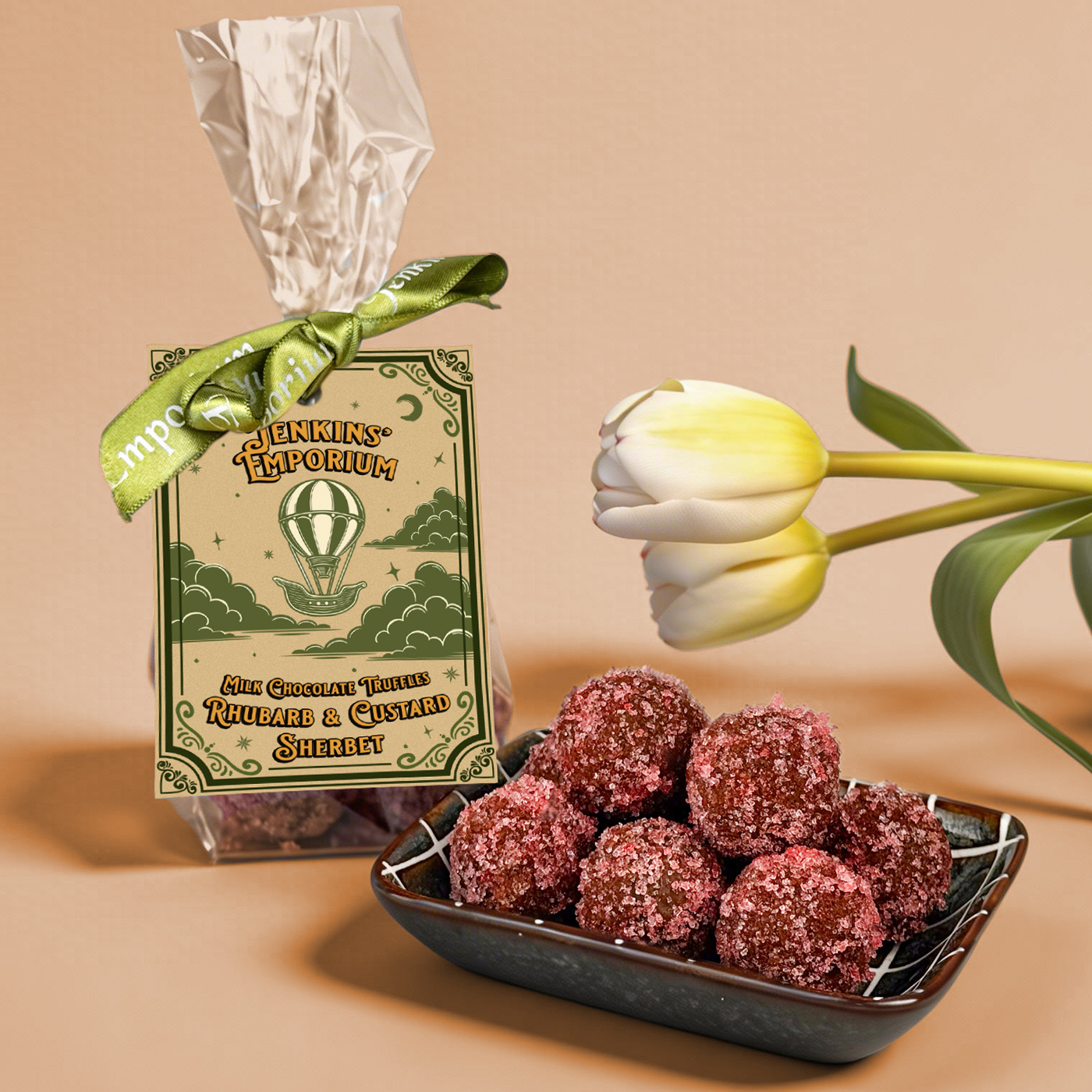 Rhubarb and Custard Sherbet Milk Chocolate Truffles